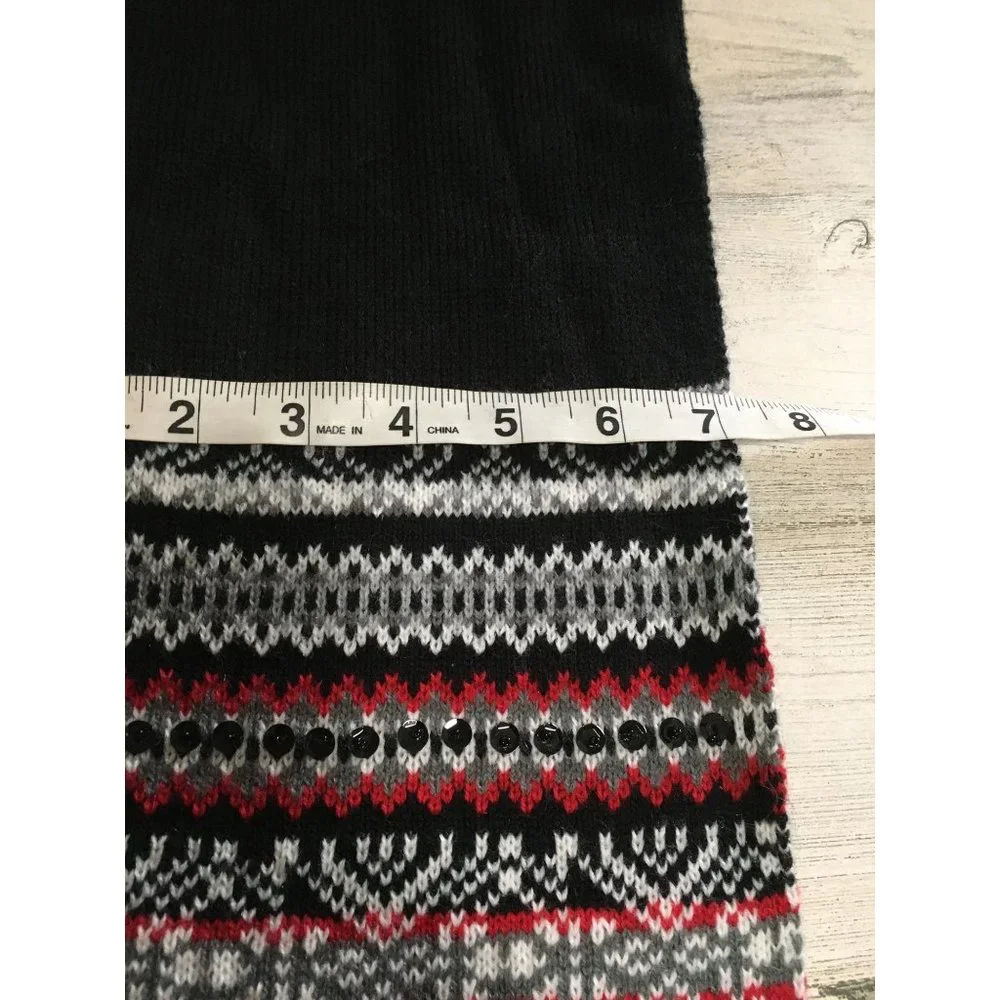 Black red white abstract designed with sequins scarf with fringe